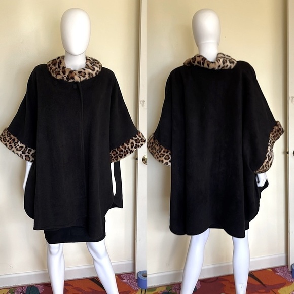 MIXIT Fleece Wrap Cape W/Faux Fur Trim. One Size. P10/A1650 - Picture 3 of 7
